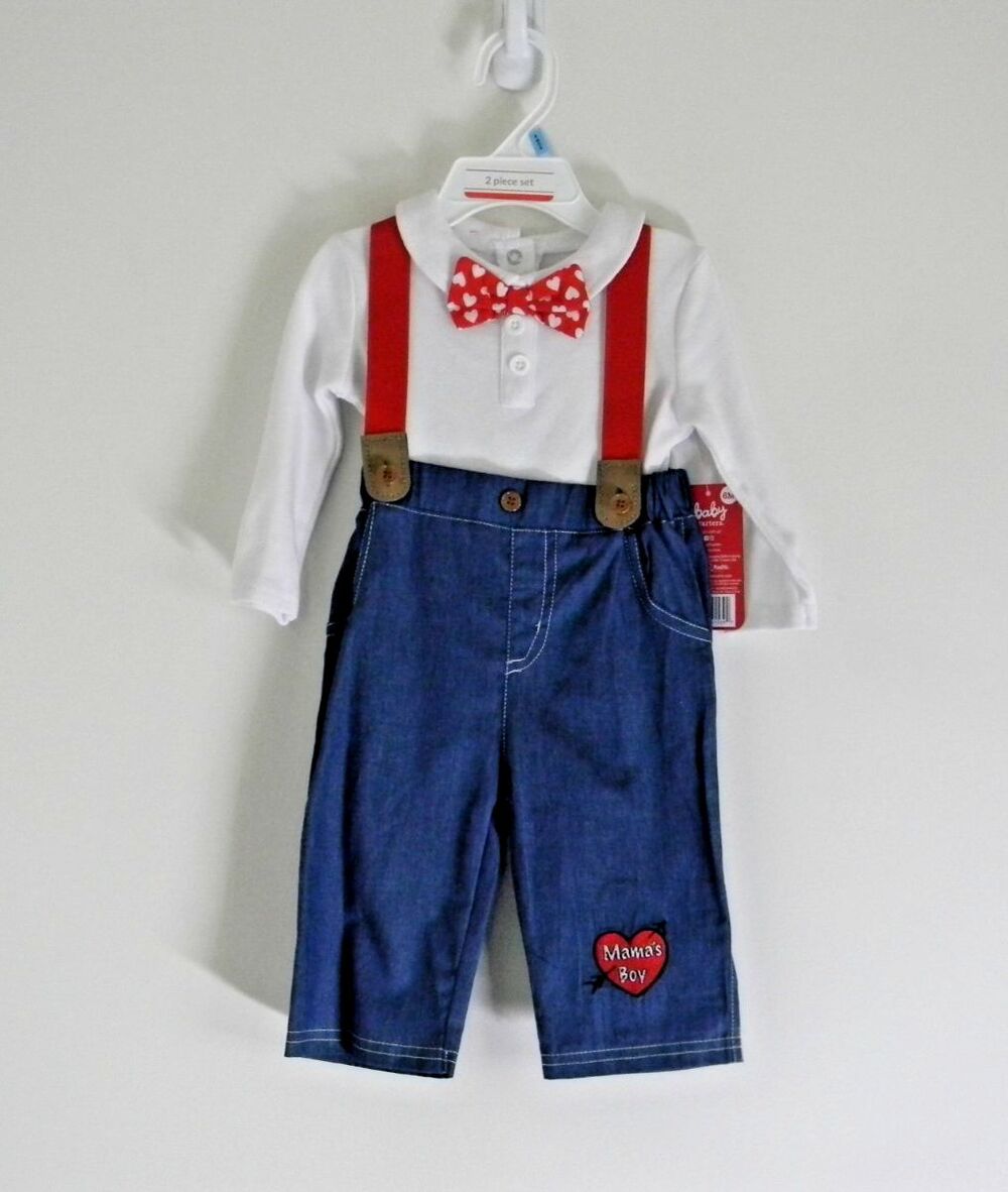 Baby Starters 2 Piece Set 9m Baby Suspenders Jeans Bodysuit Bowtie NWT